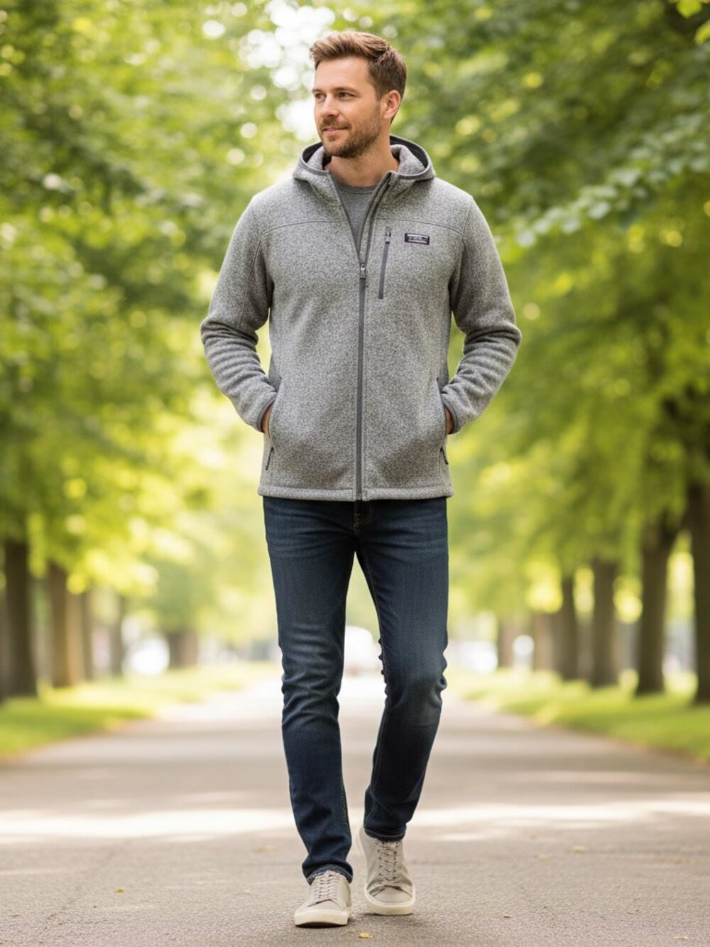 L.L.Bean Gray Sweater Fleece Full Zip Hoodie M Tall